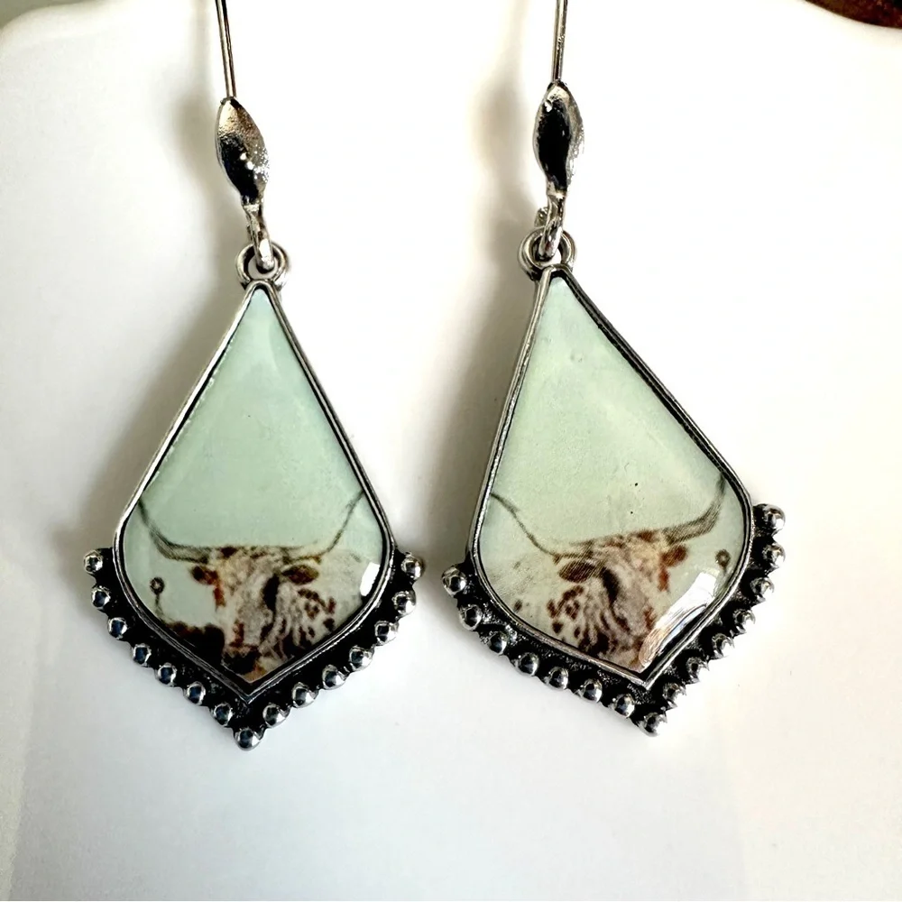 Western Longhorn Cow Earrings Cattle Metal Southwestern Boho Gift NEW